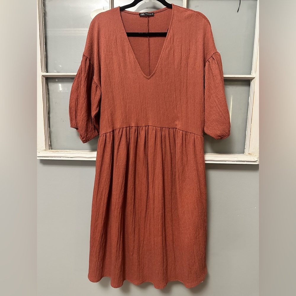 Zara Textured Weave V-Neck Dress Size Medium